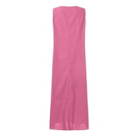 Bazyrey Ruhák Női Clearance szilárd női kerek nyakkivágással alkalmi Ujjatlan Laza A-Line nyaralás ruhák zsebek Pink