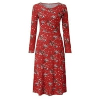 Női ruhák Női virágos strand ruha Hosszú ujjú alkalmi Party Vintage Boho Ruha Női alkalmi ruha Piros + M