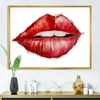 Valentin -nap vörös női ajkak keretes festmény vászon művészeti nyomtatás