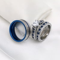 His and Her Matching gyűrűk fehér és kék pár gyűrűk CZ jegygyűrű készletek esküvői zenekar