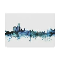 Védjegy képzőművészet 'Amsterdam Blue Teal Skyline' vászon művészet Michael Tompsett