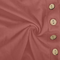 Lovskoo Női ruhák nyári alkalmi őszi szilárd szexi U-nyakú gombok Hosszú ujjú derék ruha S-2XL Rózsaszín
