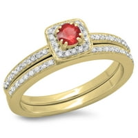 Dazzlingrock Collection 10k kerek rubin & fehér gyémánt női menyasszonyi Halo eljegyzési gyűrű szett, sárga arany,