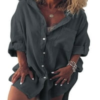 Abtel Női blúz hajtóka nyak felsők alkalmi ingek Női laza nyári tunika ing Fekete XL