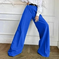 Női széles láb Drag nadrág egyenes öltöny nadrág magas derék Laza Alkalmi nadrág Kék XL