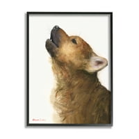 Stupell Industries üvöltő barna kutya portré bonyolult részletek Festés Festés Festés Fekete Keretes Art Print Wall
