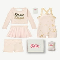 Justice Girls ajándék Bo-Dance szett Hosszú ujjú pólóval, rövid tánccal, Biketarddal, Táncszoknyával és Lábmelegítővel,