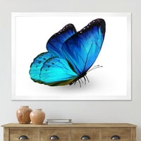DesignArTART 'Világos kék pillangó közelről a fehéren ”modern keretes művészeti nyomtatás