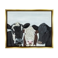 Stupell három tehén szórakoztató parasztház portré állatok és rovarok Arany úszó keretes művészeti nyomtatott fali