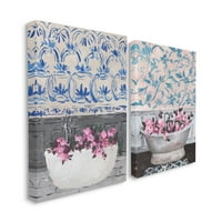 Stupell Industries Virágok kád Rózsaszín Kék belsőépítészeti vászon fal művészet Melissa Wang