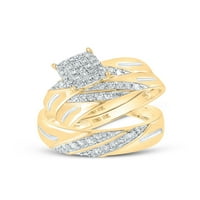 Szilárd 10K sárga arany ő és az övé kerek gyémánt klaszter megfelelő pár három gyűrű menyasszonyi eljegyzési gyűrű