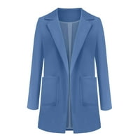 Dtydtpe Női Szilárd Nyitott Első Zsebek Kardigán Hivatalos Öltöny Hosszú Ujjú Blúz Kabát Kék