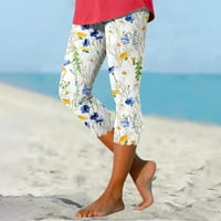 Női nadrág Alatt $ női nyári alkalmi Rugalmas derék nyomtatott vágott strand nadrág Sárga Xxl