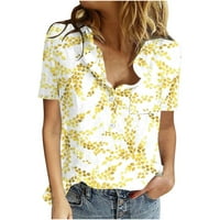 Feternal nyári Rövid ujjú Női póló alkalmi gomb V nyakú laza illeszkedés felsők Kényelmes pamut vászon Virágmintás