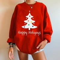 Boldog karácsonyfa grafikus aranyos ing női Kockás Hosszú ujjú Raglan pólók Baseball felsők nyomtatás O-nyakú pulóver