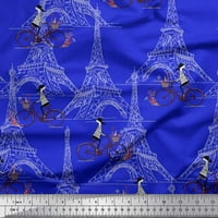 Soimoi Műselyem Krepp Szövet Lány, Kerékpár & Eiffel-Torony Építészeti Dekoráció Szövet Nyomtatott Udvar Széles