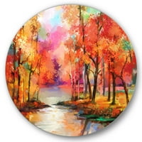 Designart 'A tó ősszel a színes őszi fák modern körfém fali művészete - 11 -es lemez
