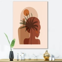 Designart 'Absztrakt csinos lány portré és trópusi pálma levél' Modern vászon fali művészet nyomtatás