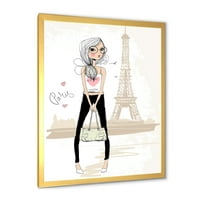 Designart 'Aranyos lány a Paris Eiffel -torony turnéján' Gyerekművészeti keretes művészet nyomtatás