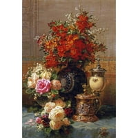 Robie, Jean-Baptiste Fekete modern keretes Múzeum Művészeti nyomtatás címmel-rózsák és más virágok csendélete