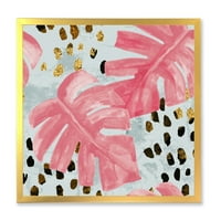 Designart 'durva ecsetvonások rózsaszín színű Monstera II' trópusi keretes művészeti nyomtatás