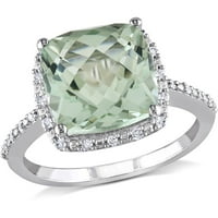Carat T.G.W. Zöld ametiszt és gyémánt Accent 10KT fehérarany halo gyűrű