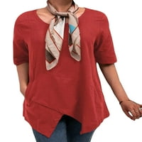 Grianlook Női póló fél ujjú nyári felsők egyszínű póló női divat tunika blúz Vintage Legénység nyak pulóver piros 5XL