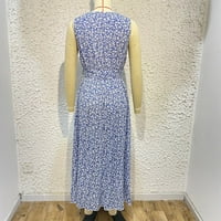 Női Strapy ruha V nyak csipke virágmintás hosszú ruhák ujjatlan nyári Kék XL
