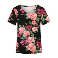 Yeahitch Női pólók blúzok Virágmintás alkalmi Losse fit V nyakú nyári Rövid ujjú felsők Rózsaszín XXL
