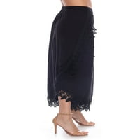 Egyszerűen couture húzza az elasztikus derékrétegű csipke díszítést széles láb nadrág, női