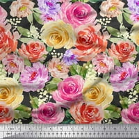 Soimoi Kék Műselyem krepp szövet levelek, rózsaszín & Barack Rose akvarell nyomtatás varrás szövet BTY széles