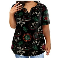 Feternal Fashion Plus Size Női alkalmi rövid ujjú Kerek nyakú Bohém nyomtatott póló zsebekkel női nyári felsők
