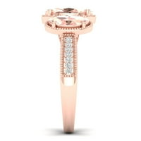 Imperial drágakő 10K rózsa arany ovális vágás morganit ct tw gyémánt három kőgyűrű