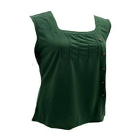 Luxplum női nyári tartály felsők laza ujjatlan ing Ruched Egyszínű mellény tér nyak gomb le Tee Zöld 2XL