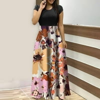 Bazyrey Maxi nyári ruhák nőknek virágos nyári ruhák Női kerek nyakkivágással alkalmi rövid ujjú Nyári ruhák Pink XL