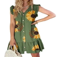 Haite Női Rövid Mini ruhák ujjatlan tartály ruha v nyakú nyári strand Sundress Női virágos nyomtatott Zöld 2XL