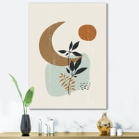 Absztrakt hold és nap minimális növényekkel festett vászon művészeti nyomtatás