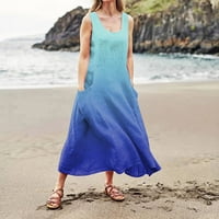 Nyári ruhák nőknek Maxi Szabadidő Nyomtatott Ujjatlan nap ruha Scoop nyak ruha alkalmi ruhák Clearance Kék 4XL