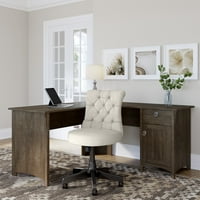 Bush bútor Salinas 60W L alakú íróasztal szett közepén vissza csomózott irodai szék hamu barna