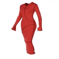 Haite női kapucnis Bodycon Maxi ruhák Kaftan Hosszú ujjú Kapucnis fél egyszínű Slim Fit ruha piros 3XL