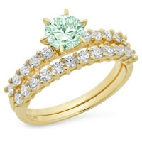 1. ct ragyogó kerek vágott szimulált zöld gyémánt 18K sárga arany Pasziánsz díszítéssel menyasszonyi szett SZ 5.25