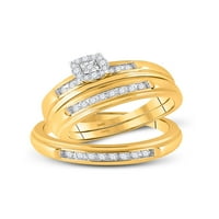 Szilárd 10K sárga arany ő és az övé kerek gyémánt négyzet megfelelő pár három gyűrű menyasszonyi eljegyzési gyűrű esküvői