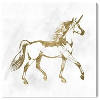 Wynwood Studio Fantasy és Sci -Fi Wall Art vászon nyomatok 'Arany Unicorn' Fantasy Creatures - Arany, Fehér