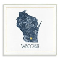 A Stupell Lakberendezés Wisconsin Minimális Kék Márványos Papír Sziluett Vászon Fal Művészet