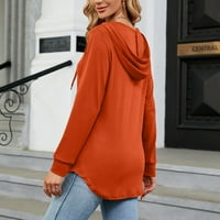 TKing Divat Pulóver Női Hosszú ujjú v nyakú Szilárd felsők kapucnis tunika ing Orange XL
